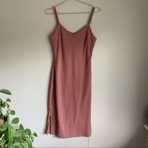 Ribbed spaghetti strap light pink mauve bodycon